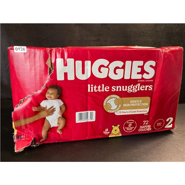 1 Box of Huggies Little Snugglers Diapers - (Size 2) - 72 Diapers - New (Dmg Box)