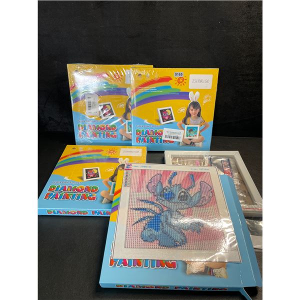 4 Disney Stitch Theme 5D Diamond Painting Art Kits with Wooden Frames - Brand New