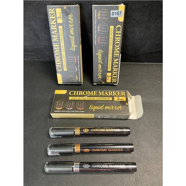 3 Multi-Packs of Chrome Art Markers - High-Gloss Liquid Chromium (3pcs/Colors Each) - New