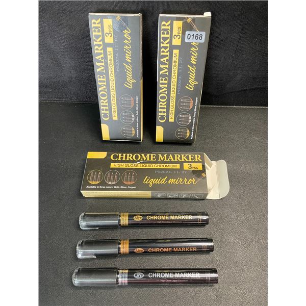 3 Multi-Packs of Chrome Art Markers - High-Gloss Liquid Chromium (3pcs/Colors Each) - New