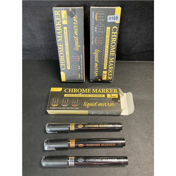 3 Multi-Packs of Chrome Art Markers - High-Gloss Liquid Chromium (3pcs/Colors Each) - New