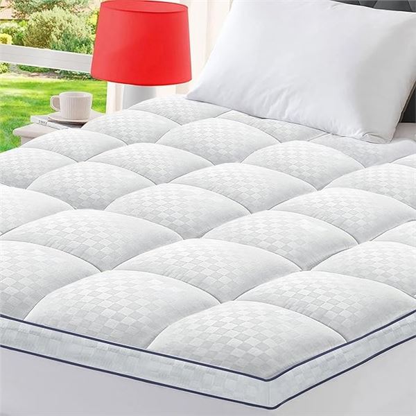 1 Bedluxury Mattress Topper - Queen Size - White (60" x 80") Fits Deep Mattresses up to 18" - New