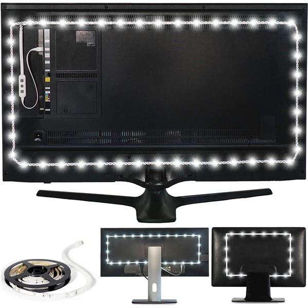 2 Luminoodle USB LED TV/Monitor Backlight Strip Kits - Pure White - 6500K - (9.8FT) - Brand New