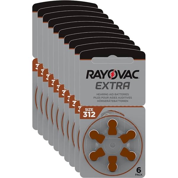 2 Boxes of Rayovac Extra (Size 312) Hearing Aid Batteries - 60 Per Box - New