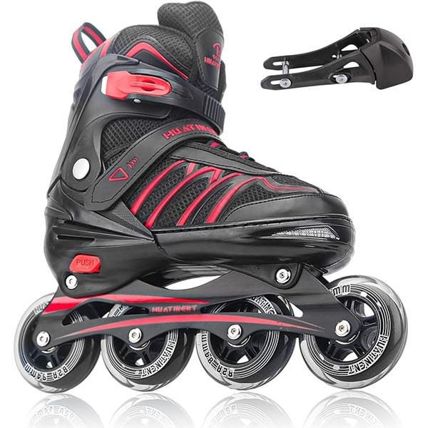 1 Pair of Huatinent Adjustable Inline Roller Skates - Red (L) - New in Box