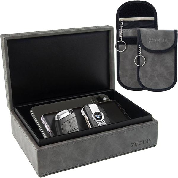1 RFID-Blocking Storage Box Kit w/ 2 Pouches - For Storing Car Key Fobs, Wallets, etc. Brand New