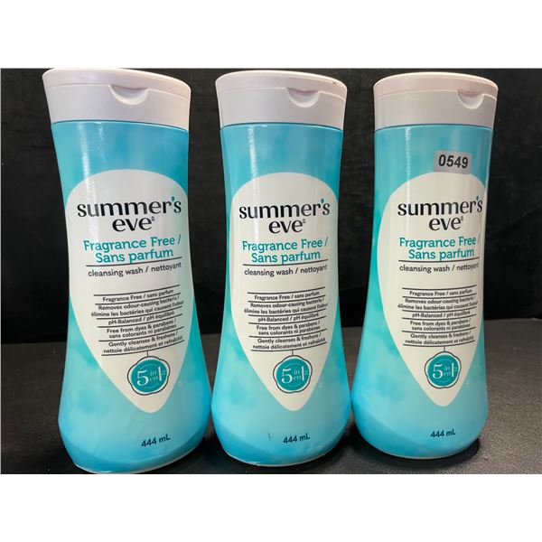 3 Bottles of Summer's Eve 5-in-1 Fragrance Free Cleansing Wash - 444ml Each - New