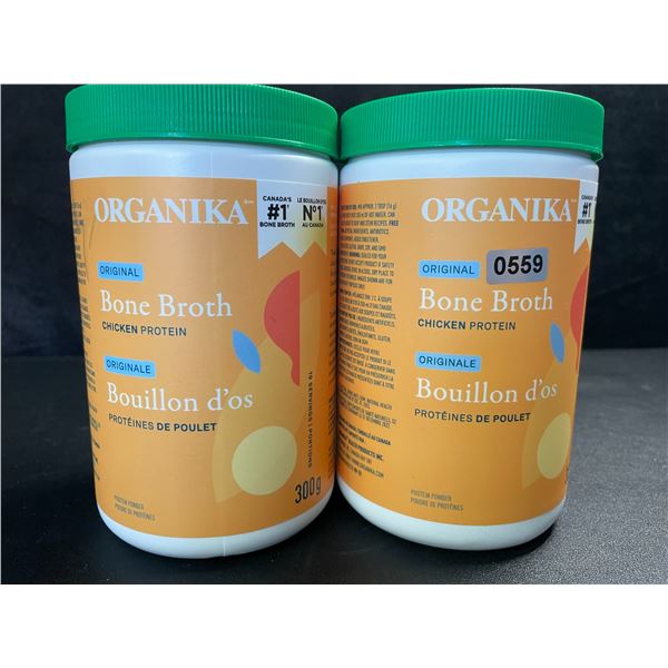 2 Organika Original Chicken Bone Broth Protein Powders - 300g - New (Exp: 06/2025)