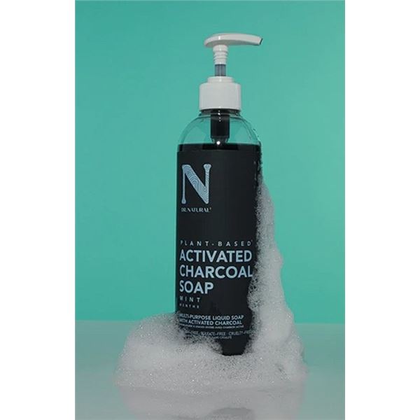 2 Bottles of Dr.Natural Plant-Based Activated Charcoal Soap - Mint - 473ml Each - New