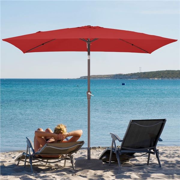 1 Outdoor Rectangular Patio Umbrella 6.5FT x 10FT - Red - Brand New in Box!
