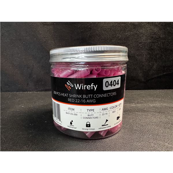 1 200-Piece Tub of Wirefy Red 22-16 Waterproof Wire Butt Connectors - New