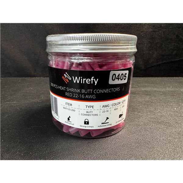 1 200-Piece Tub of Wirefy Red 22-16 Waterproof Wire Butt Connectors - New