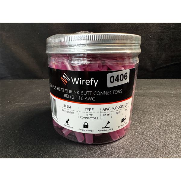 1 200-Piece Tub of Wirefy Red 22-16 Waterproof Wire Butt Connectors - New