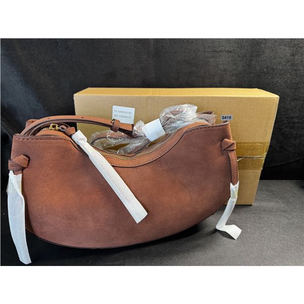1 Women's Brown Suede Crescent Dumpling Underarm or Shoulder Bag - New