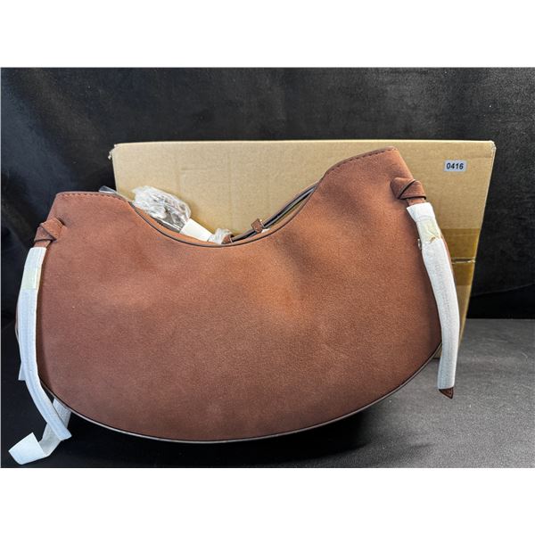 1 Women's Brown Suede Crescent Dumpling Underarm or Shoulder Bag - New