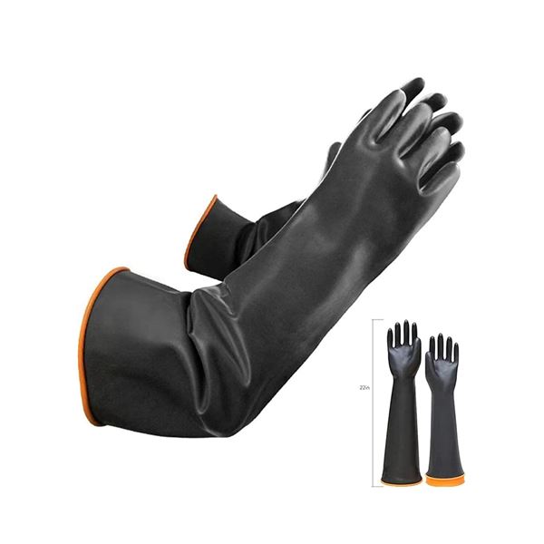 1 Pair of Extra Long Chemical Resistant Rubber Crimped Cuff Work Gloves - New