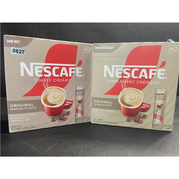 2 Boxes of Nescafe Simply Creamy Original Instant Coffee Sachets (16 x 9g Sachets Each) - New