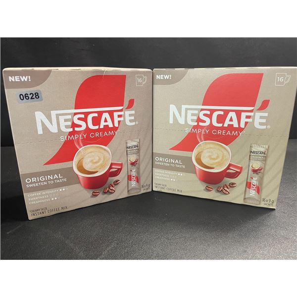 2 Boxes of Nescafe Simply Creamy Original Instant Coffee Sachets (16 x 9g Sachets Each) - New