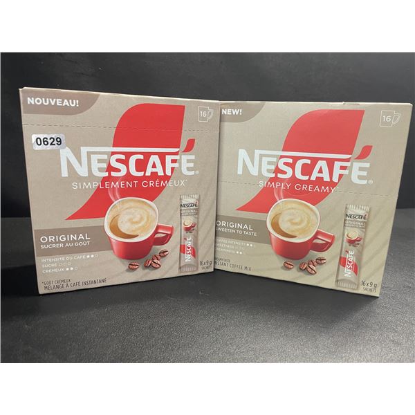 2 Boxes of Nescafe Simply Creamy Original Instant Coffee Sachets (16 x 9g Sachets Each) - New