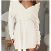 Image 1 : 1 Zonsaoja Women's Sweater Dress/V-Neck Long Sleeve Dress - XL - White - New Sealed