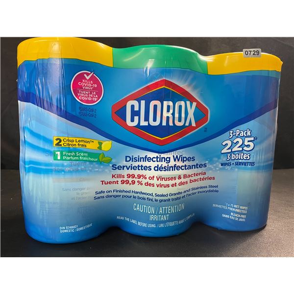 3-Pack Clorox Disinfecting Wipes - 3 Tubs x 75 Wet Wipes Each (2x Crisp Lemon, 1x Fresh Scent) - New