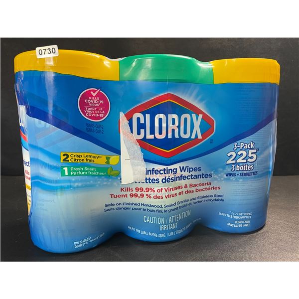 3-Pack Clorox Disinfecting Wipes - 3 Tubs x 75 Wet Wipes Each (2x Crisp Lemon, 1x Fresh Scent) - New