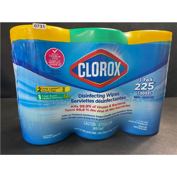 3-Pack Clorox Disinfecting Wipes - 3 Tubs x 75 Wet Wipes Each (2x Crisp Lemon, 1x Fresh Scent) - New
