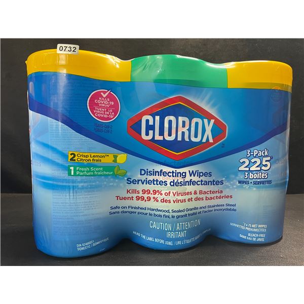 3-Pack Clorox Disinfecting Wipes - 3 Tubs x 75 Wet Wipes Each (2x Crisp Lemon, 1x Fresh Scent) - New