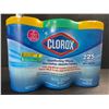 Image 1 : 3-Pack Clorox Disinfecting Wipes - 3 Tubs x 75 Wet Wipes Each (2x Crisp Lemon, 1x Fresh Scent) - New