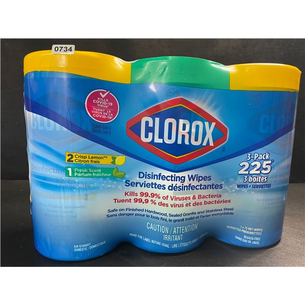 3-Pack Clorox Disinfecting Wipes - 3 Tubs x 75 Wet Wipes Each (2x Crisp Lemon, 1x Fresh Scent) - New