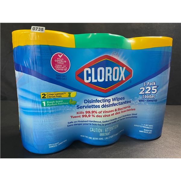 3-Pack Clorox Disinfecting Wipes - 3 Tubs x 75 Wet Wipes Each (2x Crisp Lemon, 1x Fresh Scent) - New