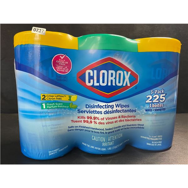 3-Pack Clorox Disinfecting Wipes - 3 Tubs x 75 Wet Wipes Each (2x Crisp Lemon, 1x Fresh Scent) - New