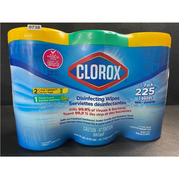 3-Pack Clorox Disinfecting Wipes - 3 Tubs x 75 Wet Wipes Each (2x Crisp Lemon, 1x Fresh Scent) - New