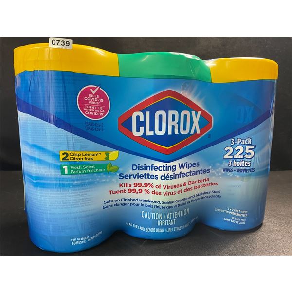 3-Pack Clorox Disinfecting Wipes - 3 Tubs x 75 Wet Wipes Each (2x Crisp Lemon, 1x Fresh Scent) - New