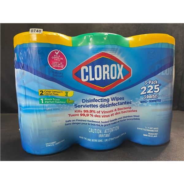 3-Pack Clorox Disinfecting Wipes - 3 Tubs x 75 Wet Wipes Each (2x Crisp Lemon, 1x Fresh Scent) - New