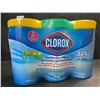 Image 1 : 3-Pack Clorox Disinfecting Wipes - 3 Tubs x 75 Wet Wipes Each (2x Crisp Lemon, 1x Fresh Scent) - New