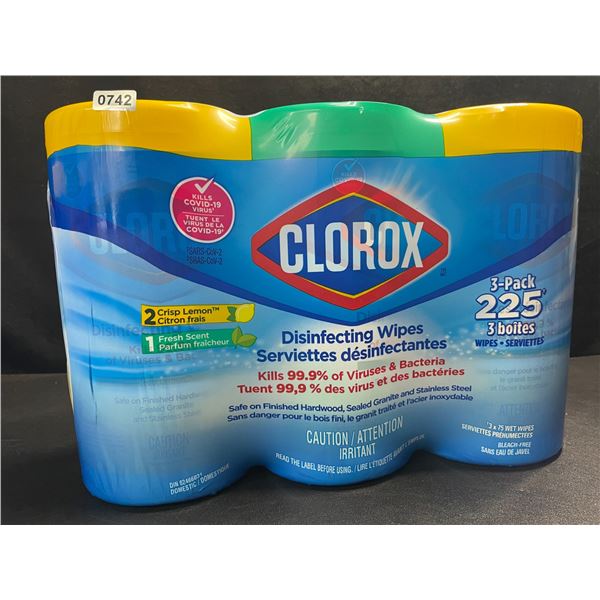 3-Pack Clorox Disinfecting Wipes - 3 Tubs x 75 Wet Wipes Each (2x Crisp Lemon, 1x Fresh Scent) - New