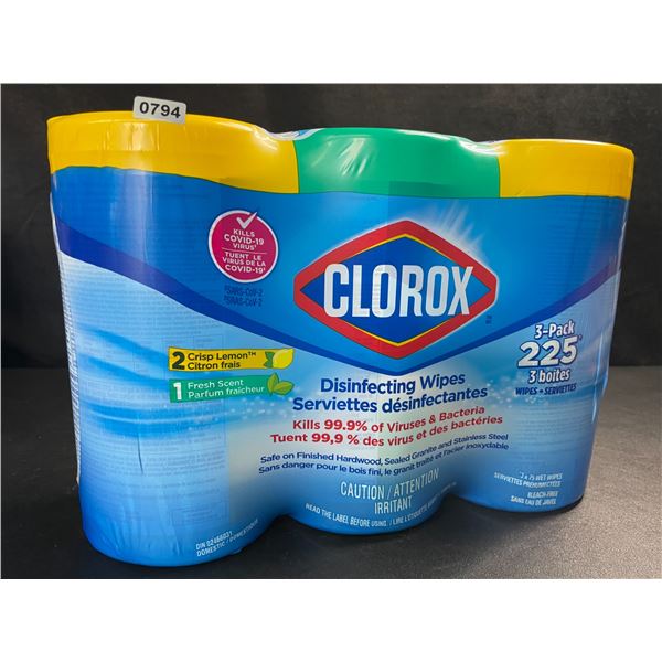3-Pack Clorox Disinfecting Wipes - 3 Tubs x 75 Wet Wipes Each (2x Crisp Lemon, 1x Fresh Scent) - Ne