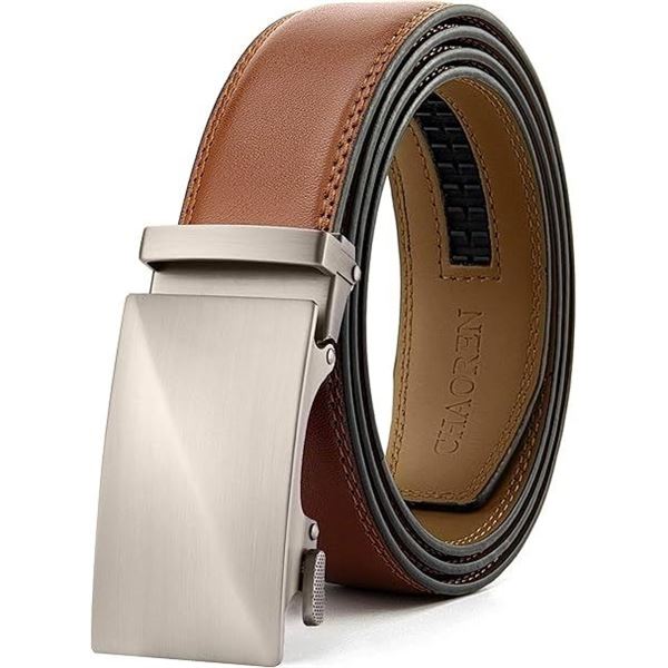 1 Mens Tan Leather Ratcheting Belt - For 32" to 38" Waist - New in Box