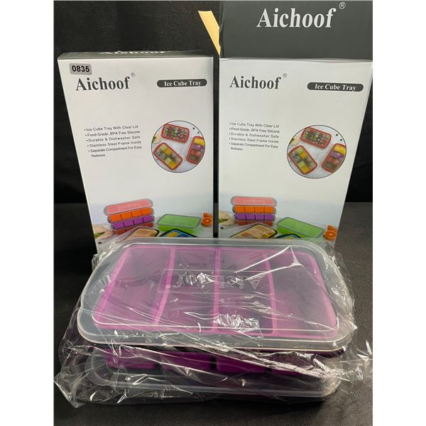 2 2-Packs of XL Silicone Ice-Cube Trays with Lids - Purple - New