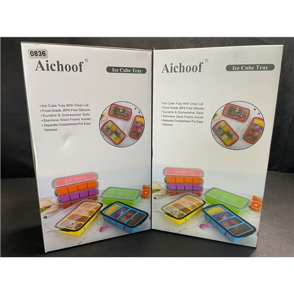 2 2-Packs of XL Silicone Ice-Cube Trays with Lids - New