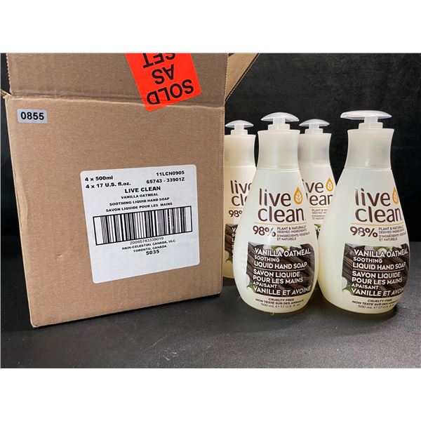 Box of 4 Live Clean Vanilla Oatmeal Soothing Liquid Hand Soaps (4 x 500ml Bottles) - New