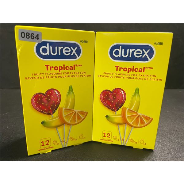 2 Boxes of Durex Tropical Fruity Flavour Condoms - 12 Per Pack - New Sealed