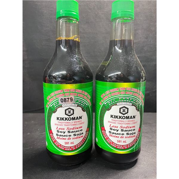 2 Bottles of Kikkoman Less Sodium Soy Sauce - 591ml Each - New