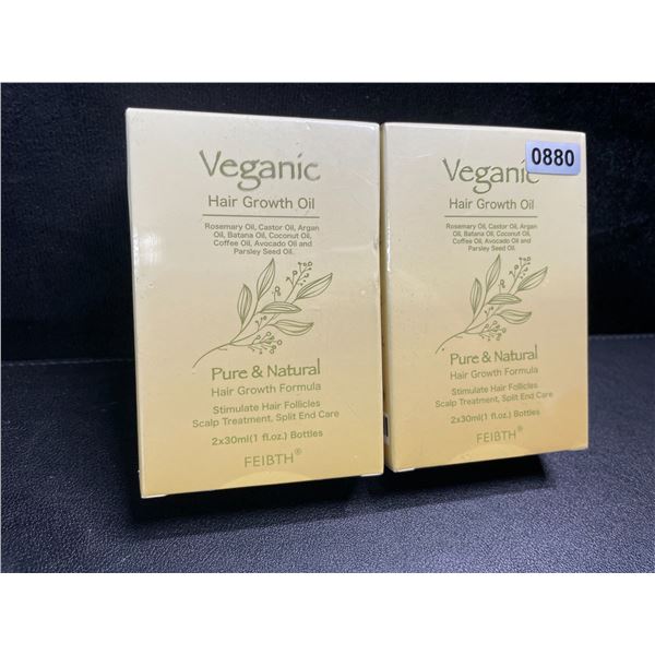 2 Boxes of Veganic Hair Growth Oil - Pure & Natural - 2 x 30ml Bottles Per Box - New