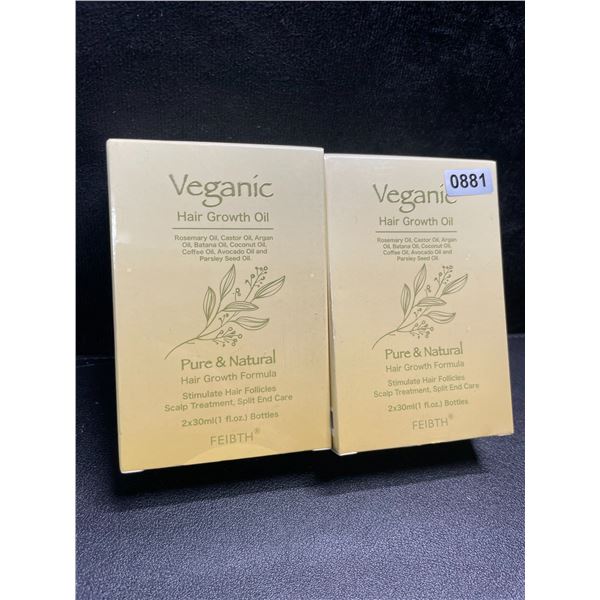 2 Boxes of Veganic Hair Growth Oil - Pure & Natural - 2 x 30ml Bottles Per Box - New