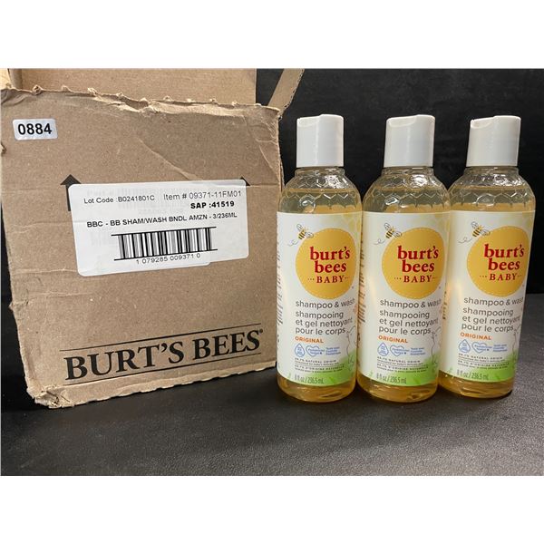 3 Bottles of Burt's Bees Baby Shampoo & Wash Original - 236.5ml - New