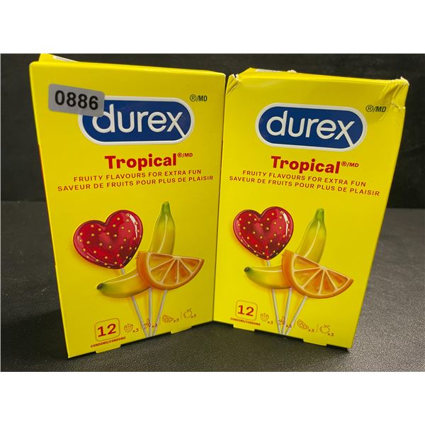 2 Boxes of Durex Tropical Fruity Flavour Condoms - 12 Per Pack - New Sealed