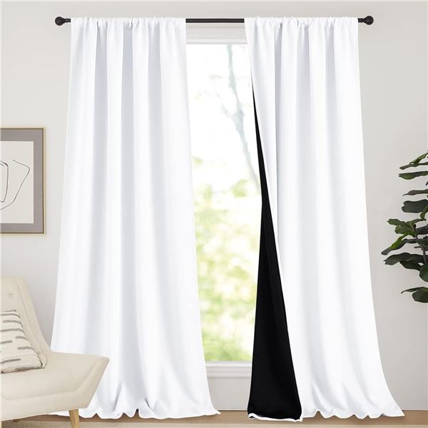 Nicetown White Curtains - 52" x 95" Length - 2 Panels - For Living Room - New
