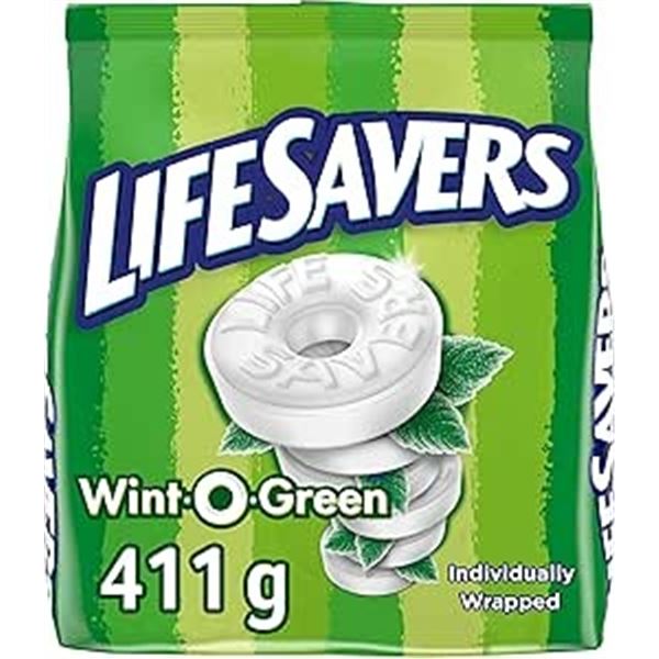 Life Savers Wint-O-Green Individually Wrapped Candy Mints - 411g Bag - New
